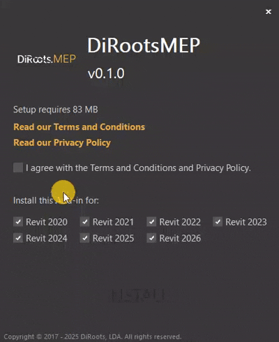 DiRootsMEP Installation First Step